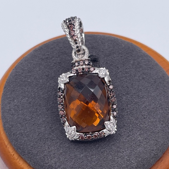 Judith Ripka Smoky Citrine Quartz Enhancer Pendant 925 Sterling Silver Color CZ - Picture 9 of 9